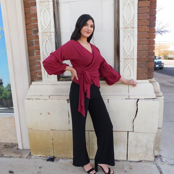 Burgundy Long Sleeve Wrap Top size Medium - Picture 5 of 5